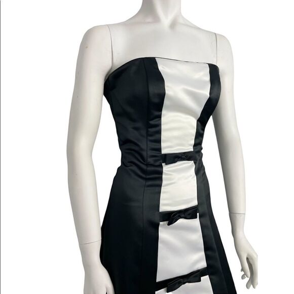 Vtg 90s Jessica McClintock X Gunne Sax Strapless Black & White Tuxedo Dress - Picture 3 of 11
